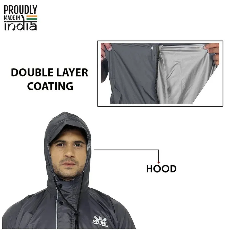 Single: Men Rainwear - Waterproof, Reversible & Reflective | Set of Top & Bottom | XXX-Large | Prime Grey