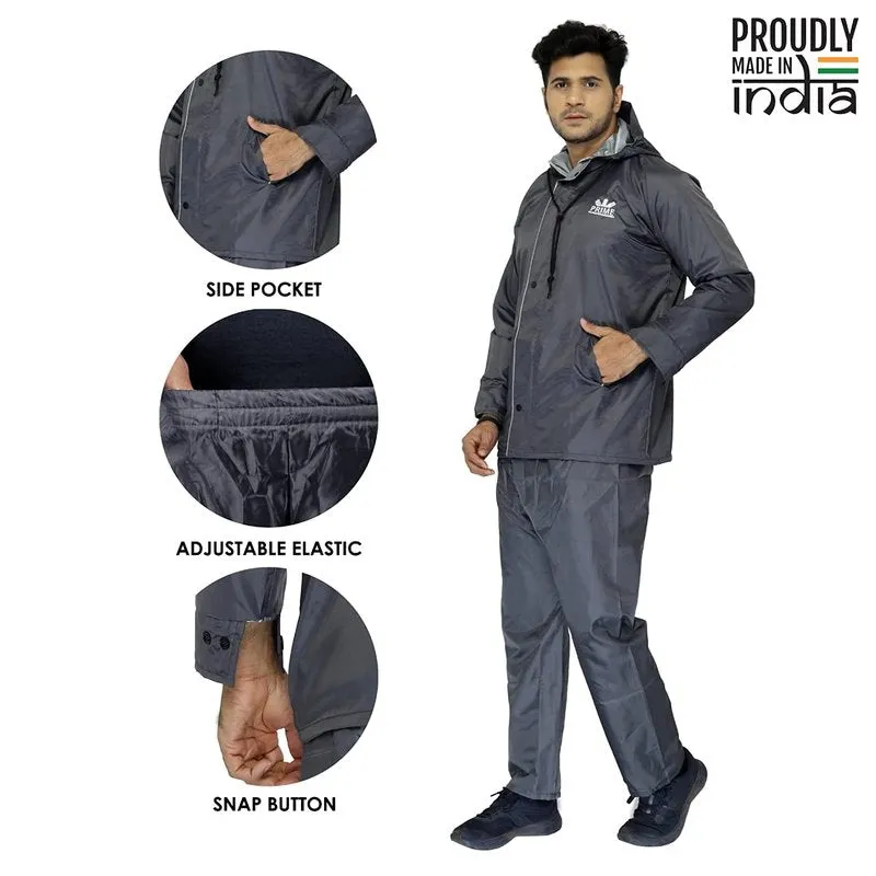 Single: Men Rainwear - Waterproof, Reversible & Reflective | Set of Top & Bottom | XXX-Large | Prime Grey