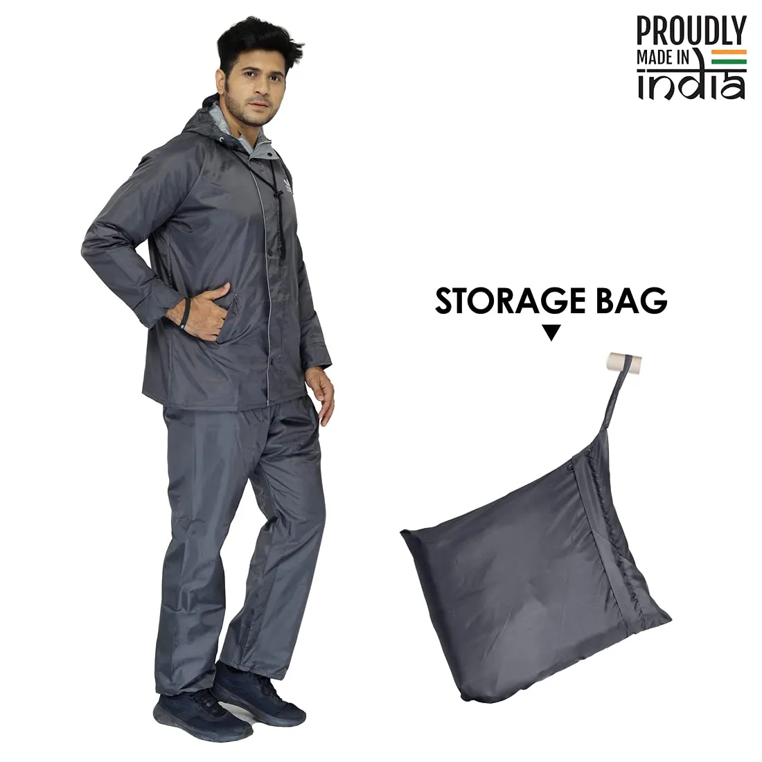 Single: Men Rainwear - Waterproof, Reversible & Reflective | Set of Top & Bottom | XXX-Large | Prime Grey