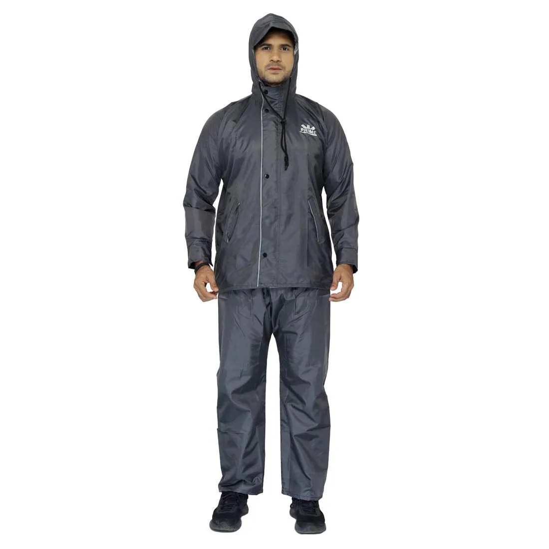 Single: Men Rainwear - Waterproof, Reversible & Reflective | Set of Top & Bottom | XXX-Large | Prime Grey
