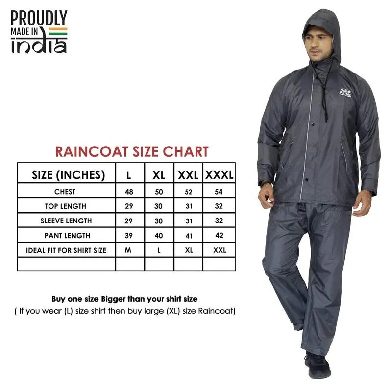Single: Men Rainwear - Waterproof, Reversible & Reflective | Set of Top & Bottom | XXX-Large | Prime Grey