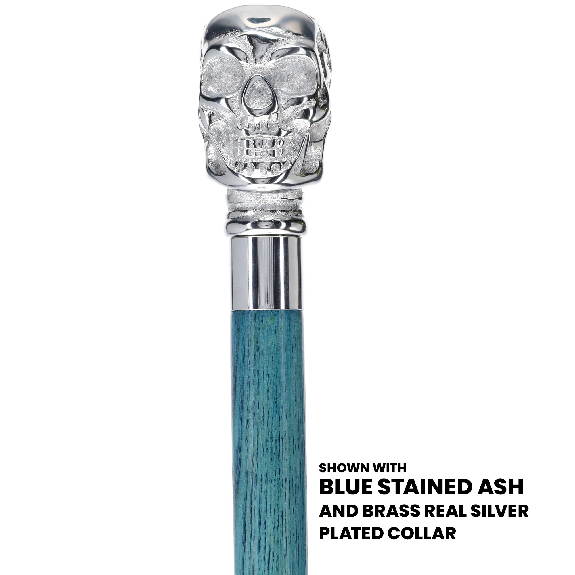 Skull Premium Chrome Brass Cane: Stained Custom Color Shaft