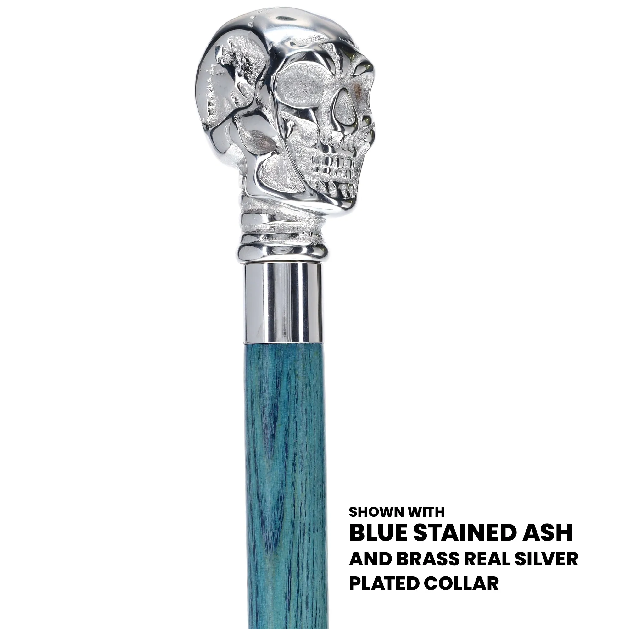 Skull Premium Chrome Brass Cane: Stained Custom Color Shaft