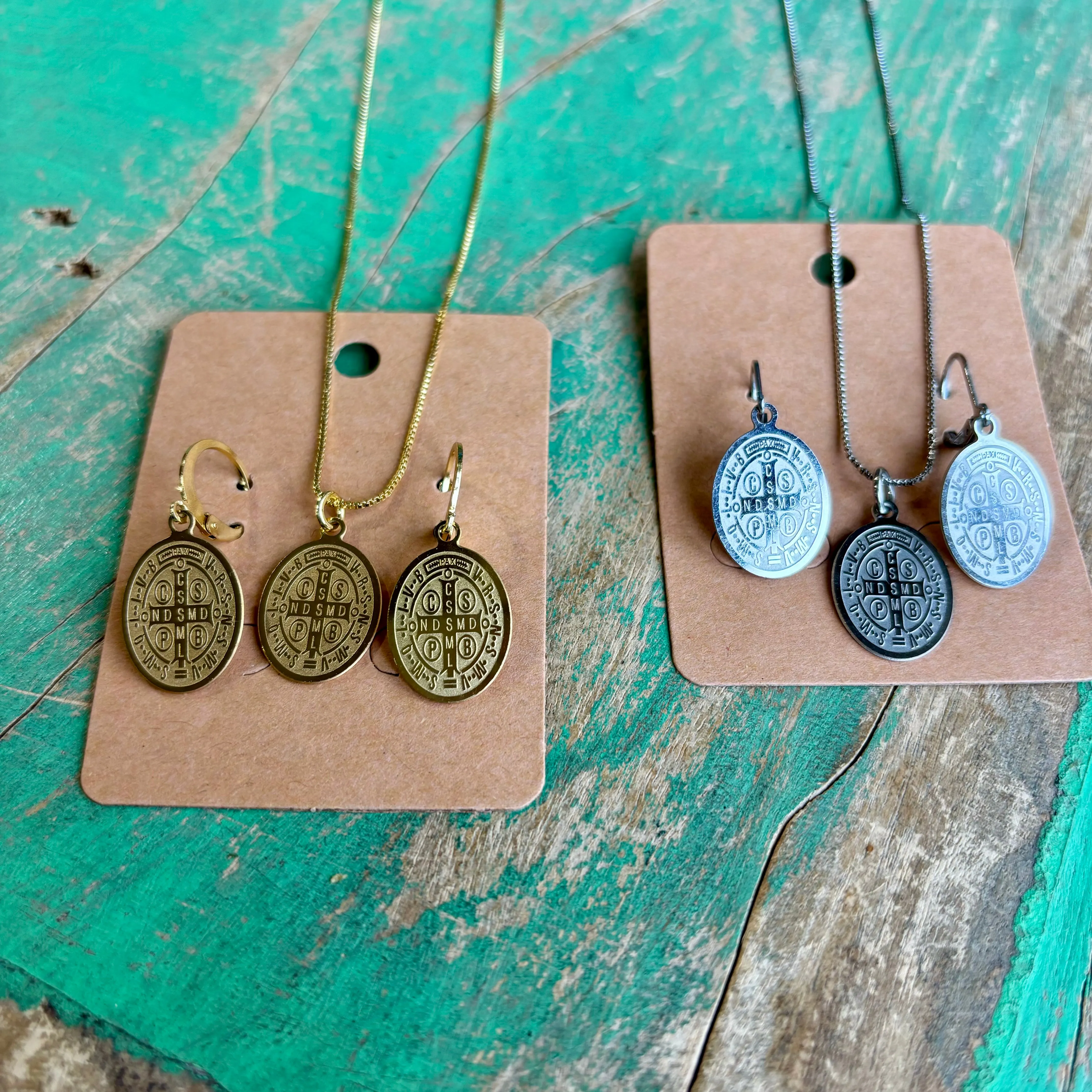 Stainless Steel Oval St Benedict Adjustable Chain Necklace or Earrings