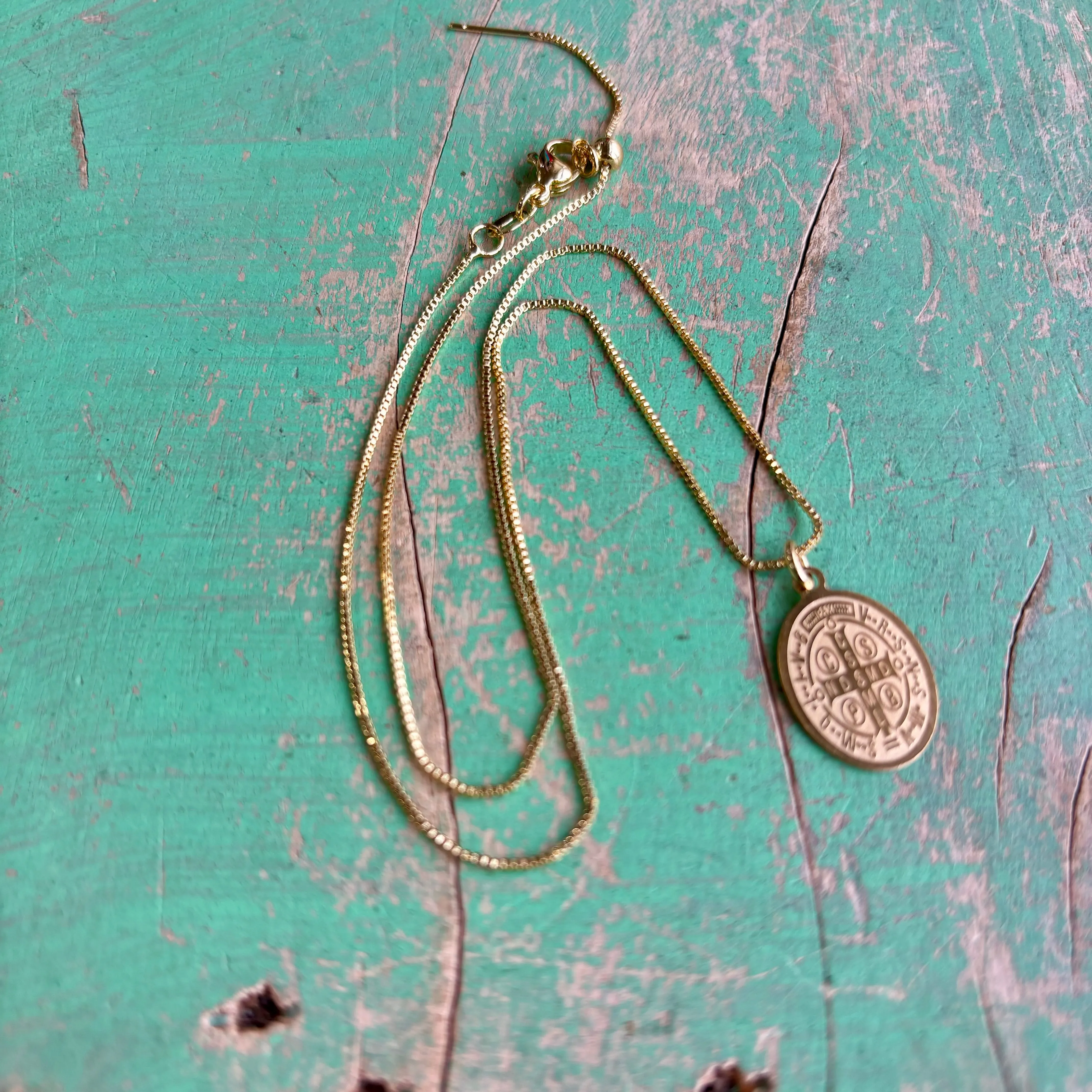 Stainless Steel Oval St Benedict Adjustable Chain Necklace or Earrings