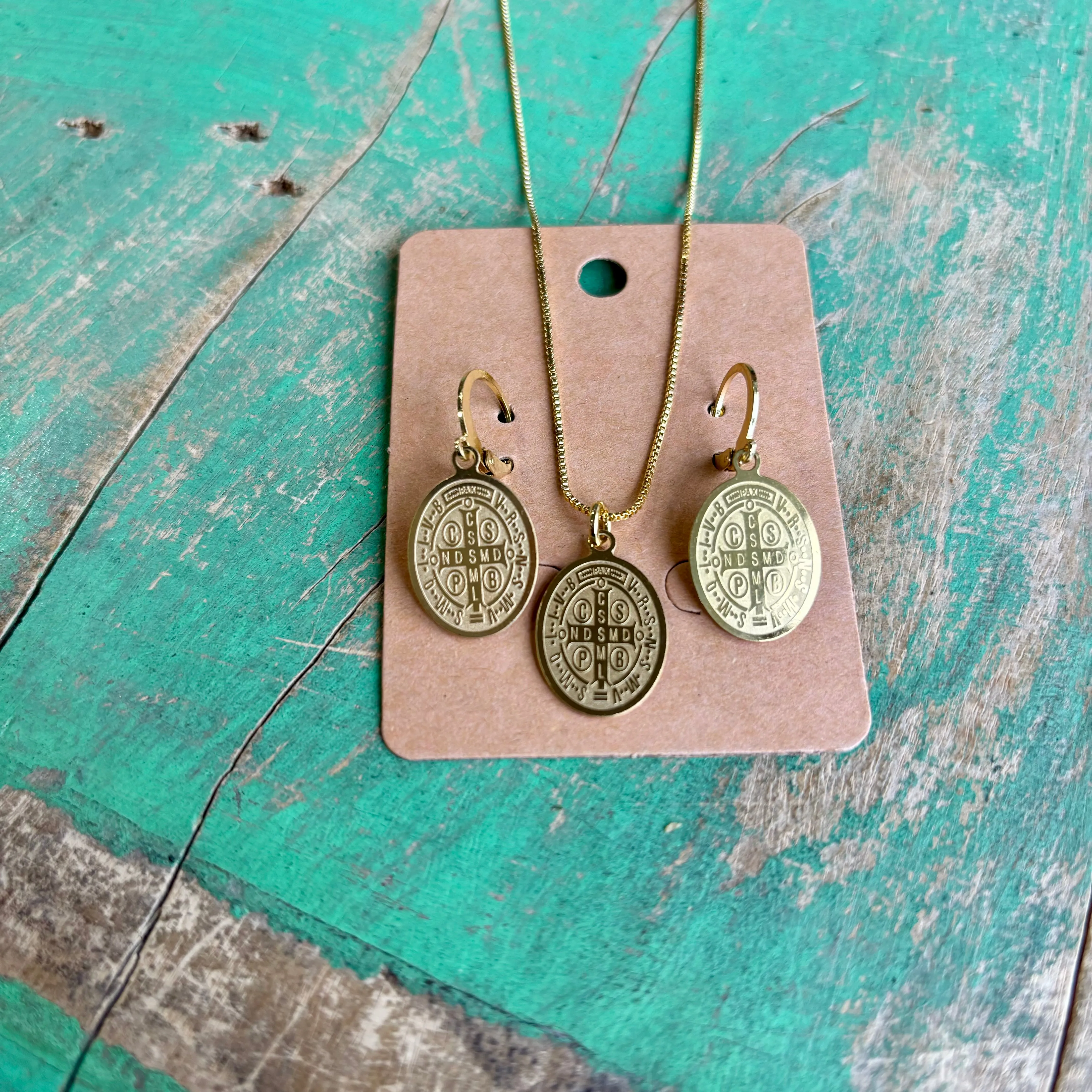 Stainless Steel Oval St Benedict Adjustable Chain Necklace or Earrings