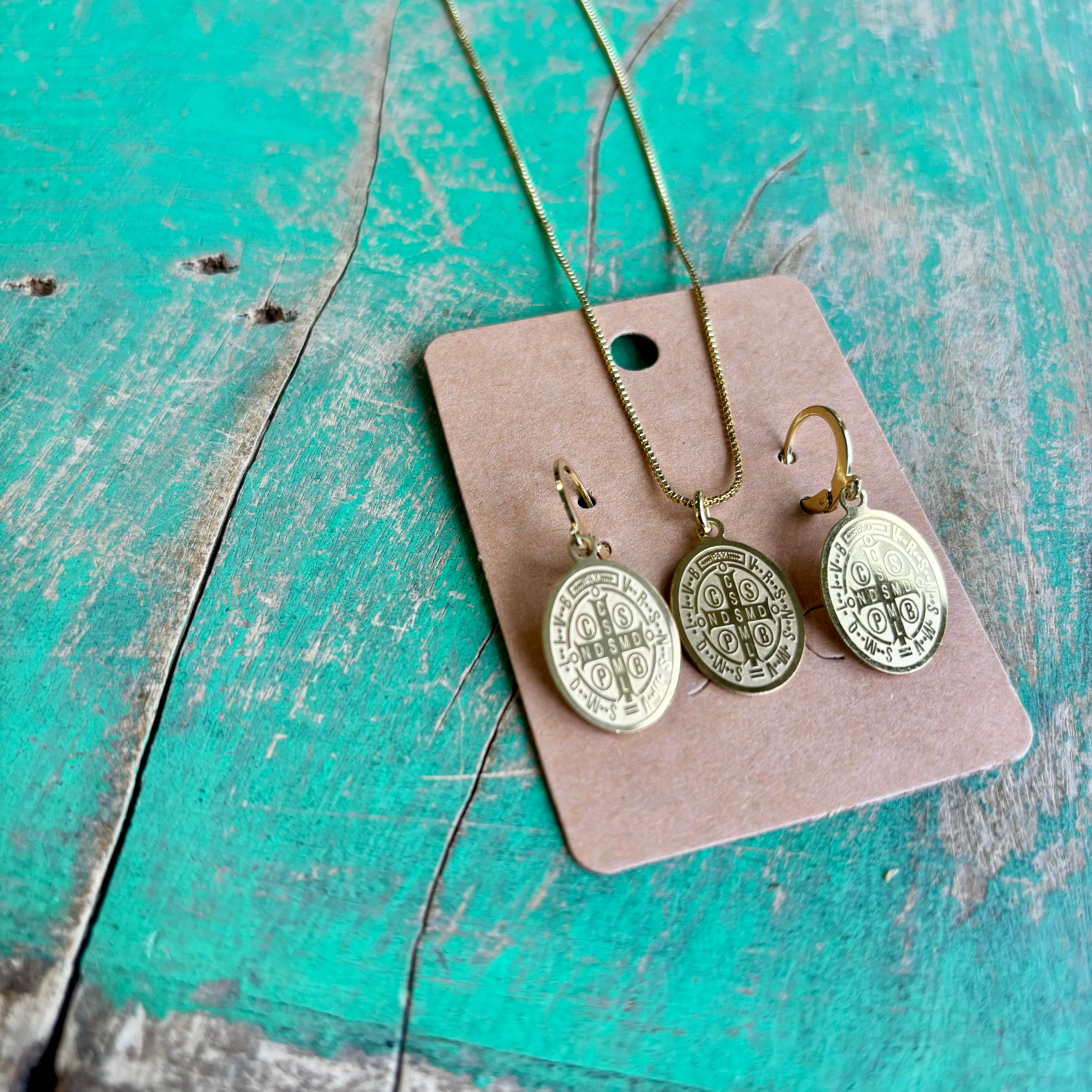Stainless Steel Oval St Benedict Adjustable Chain Necklace or Earrings