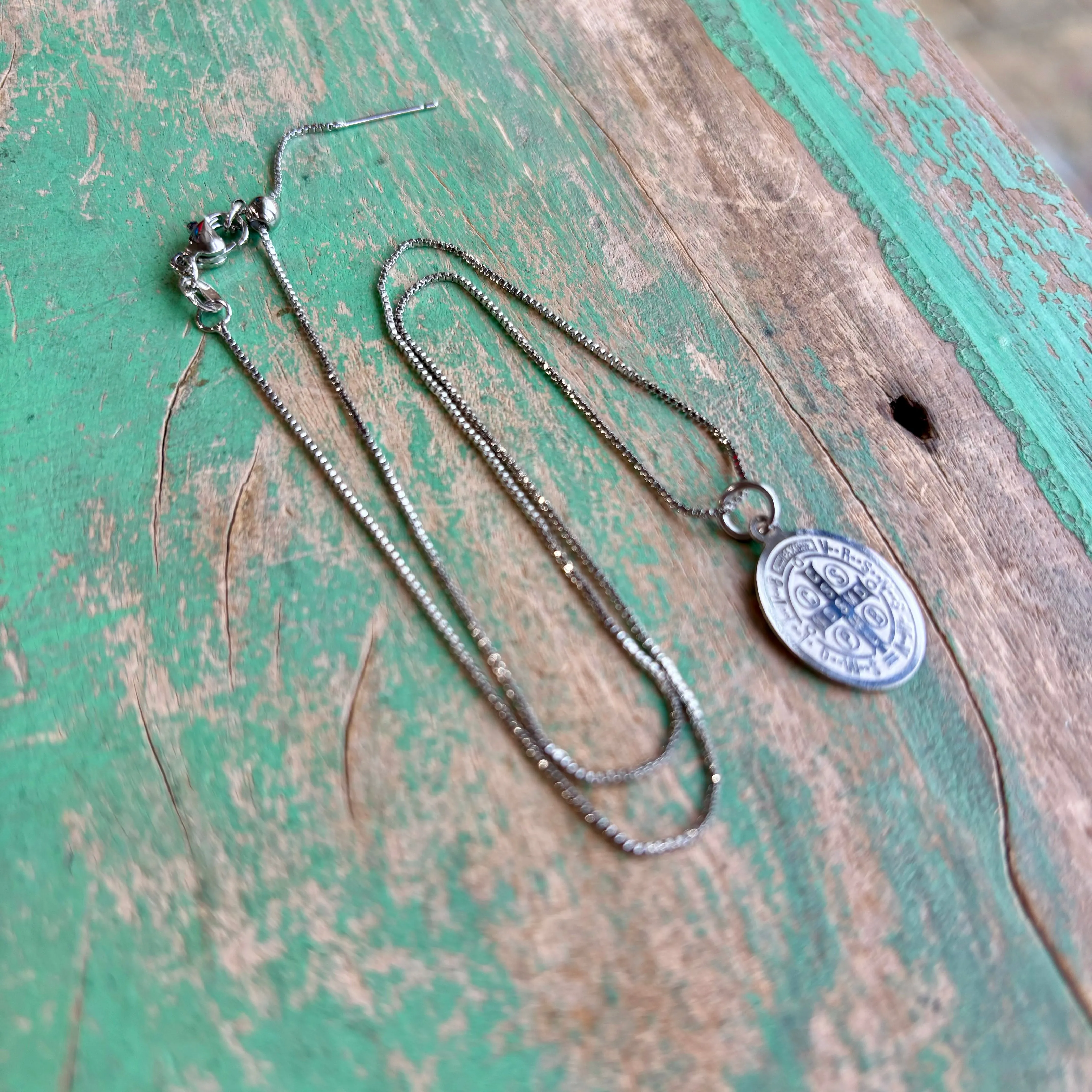 Stainless Steel Oval St Benedict Adjustable Chain Necklace or Earrings