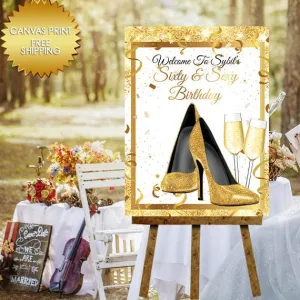 Stepping into 50 Welcome Custom Gold Canvas Sign