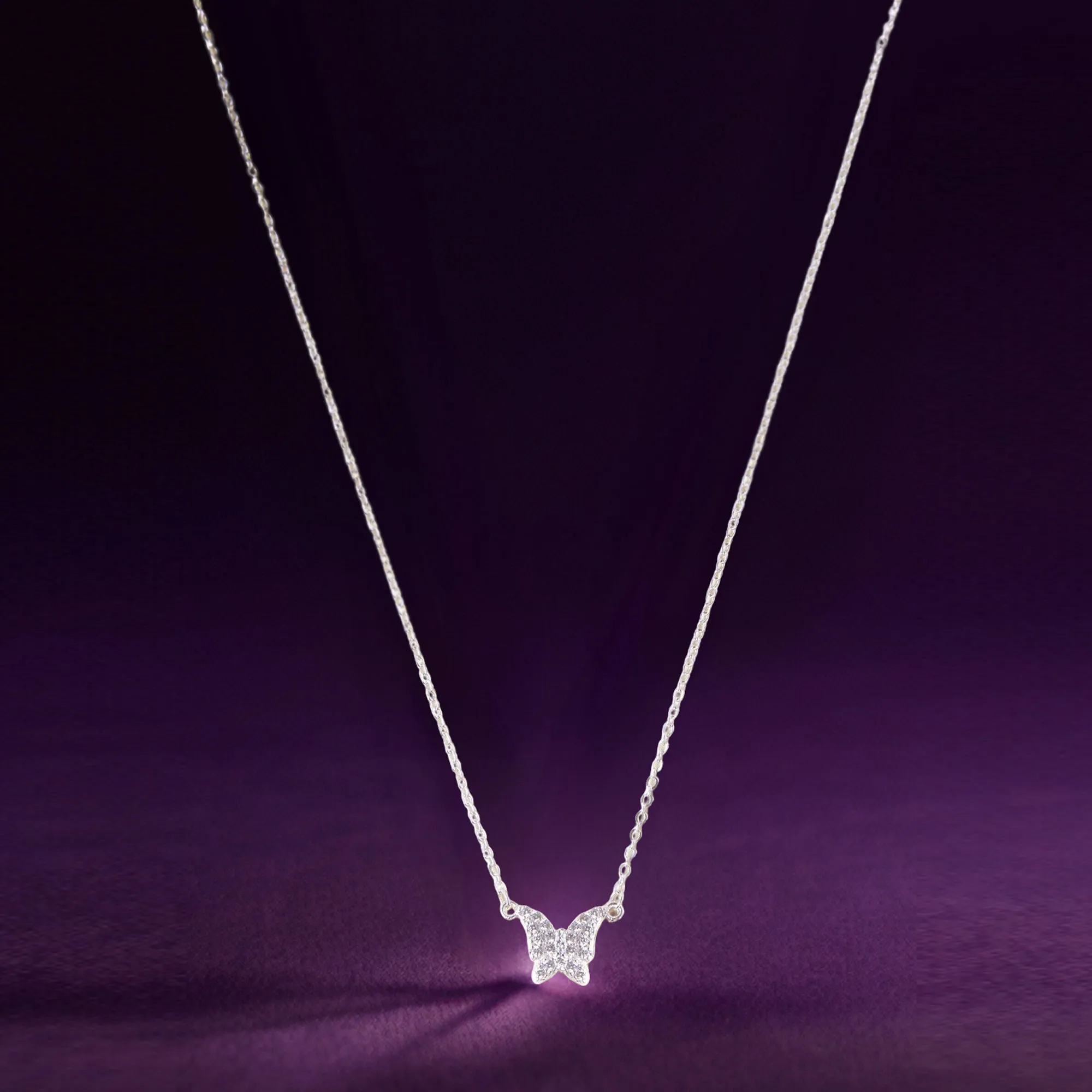 Sterling Silver-Plated Diamante Butterfly Pendant Necklace