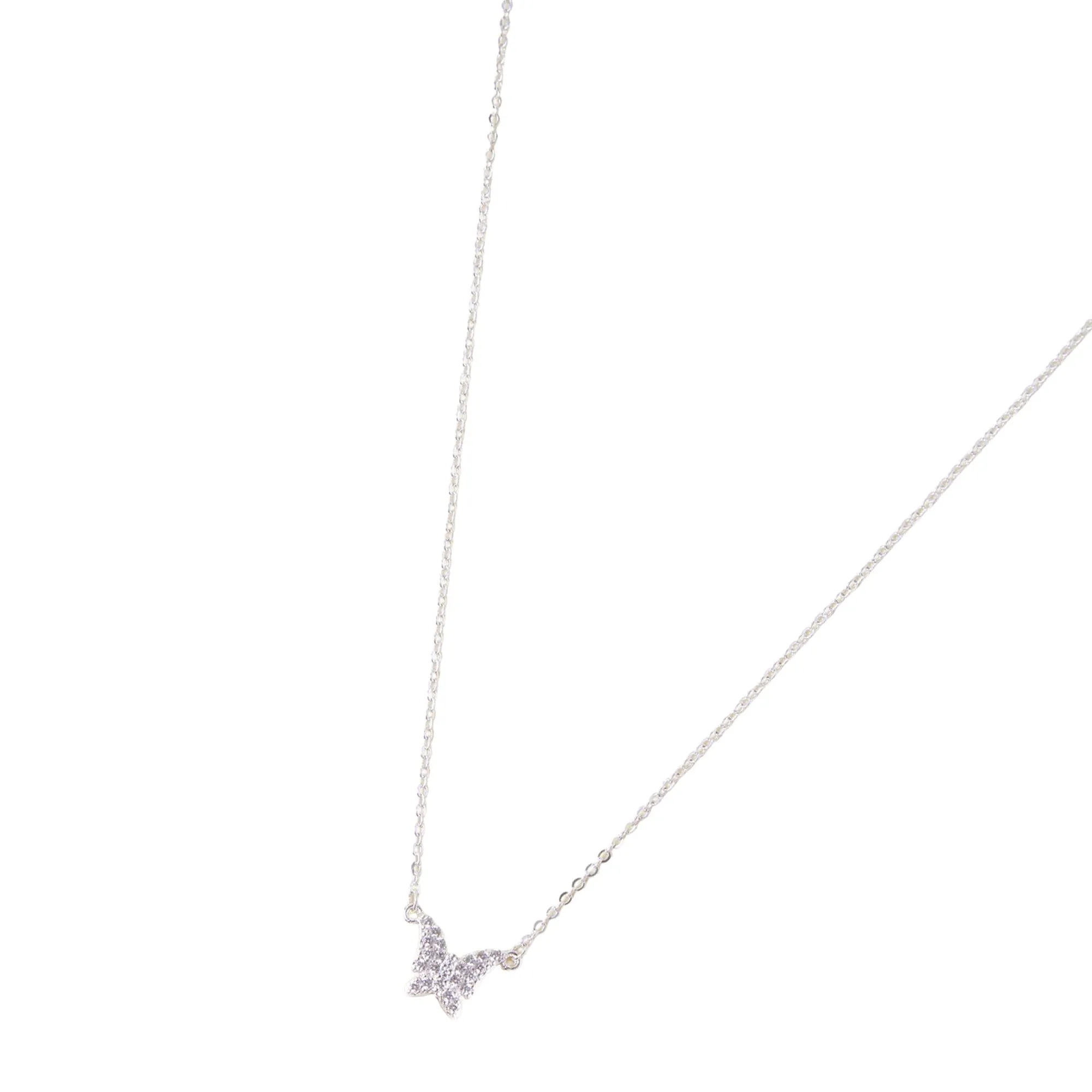 Sterling Silver-Plated Diamante Butterfly Pendant Necklace