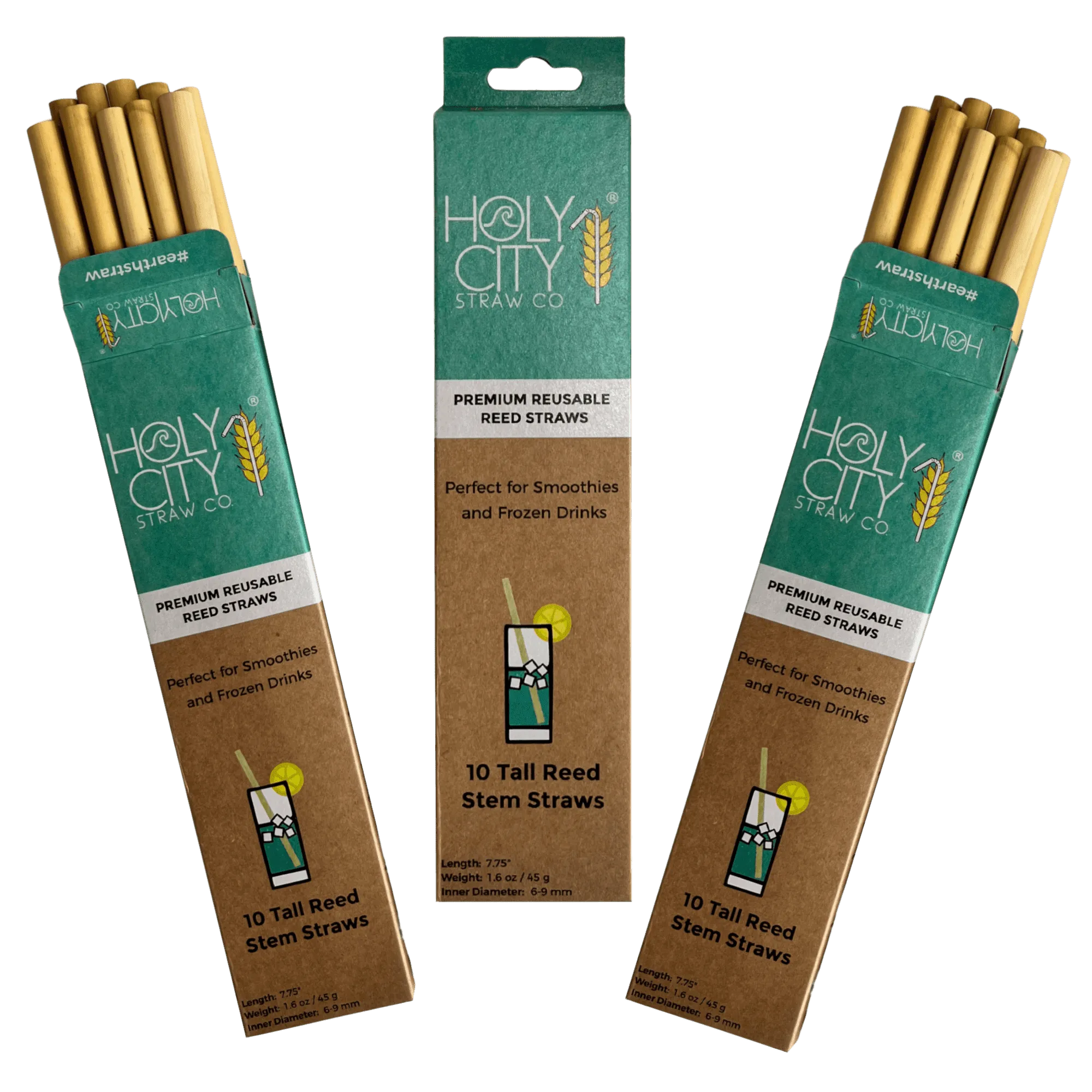 Tall Reusable Reed Straw Bundle - 3 Pack