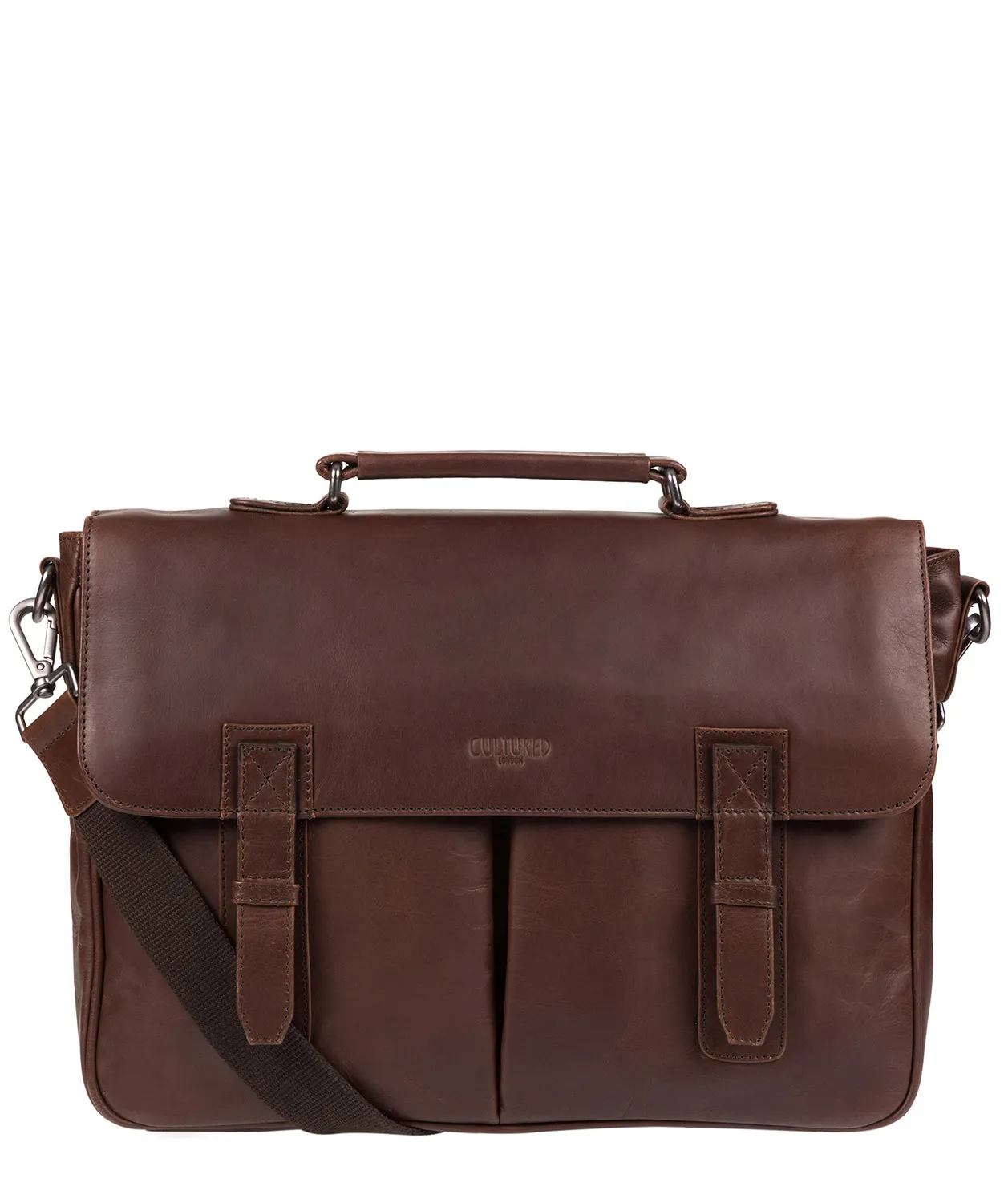 'Task' Dark Brown Leather 14-Inch Laptop Briefcase