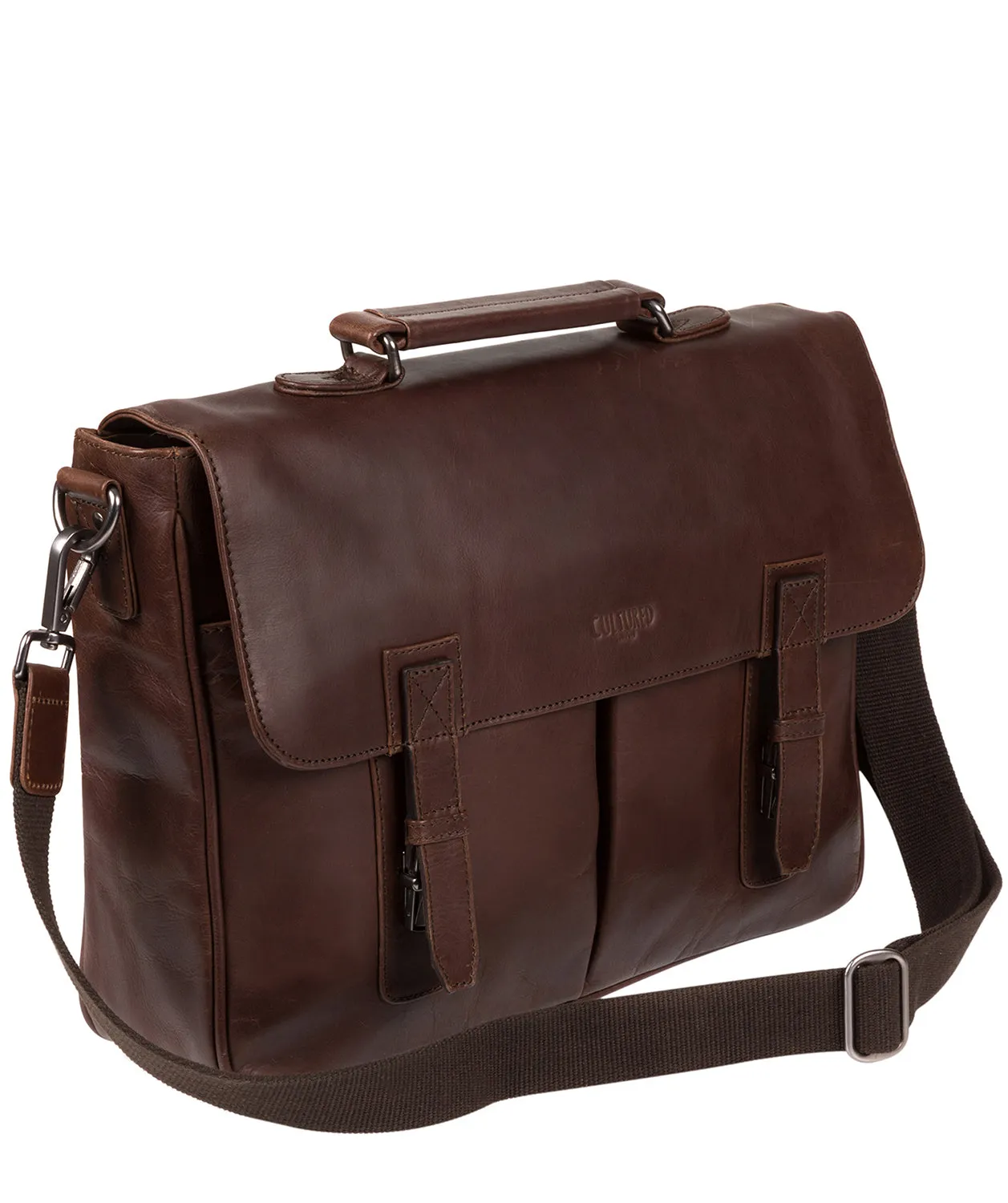 'Task' Dark Brown Leather 14-Inch Laptop Briefcase
