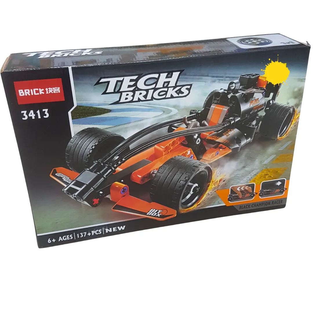 Tech Bricks Black Champion Racer Building Set - 137 Pieces for Kids Ages 6 