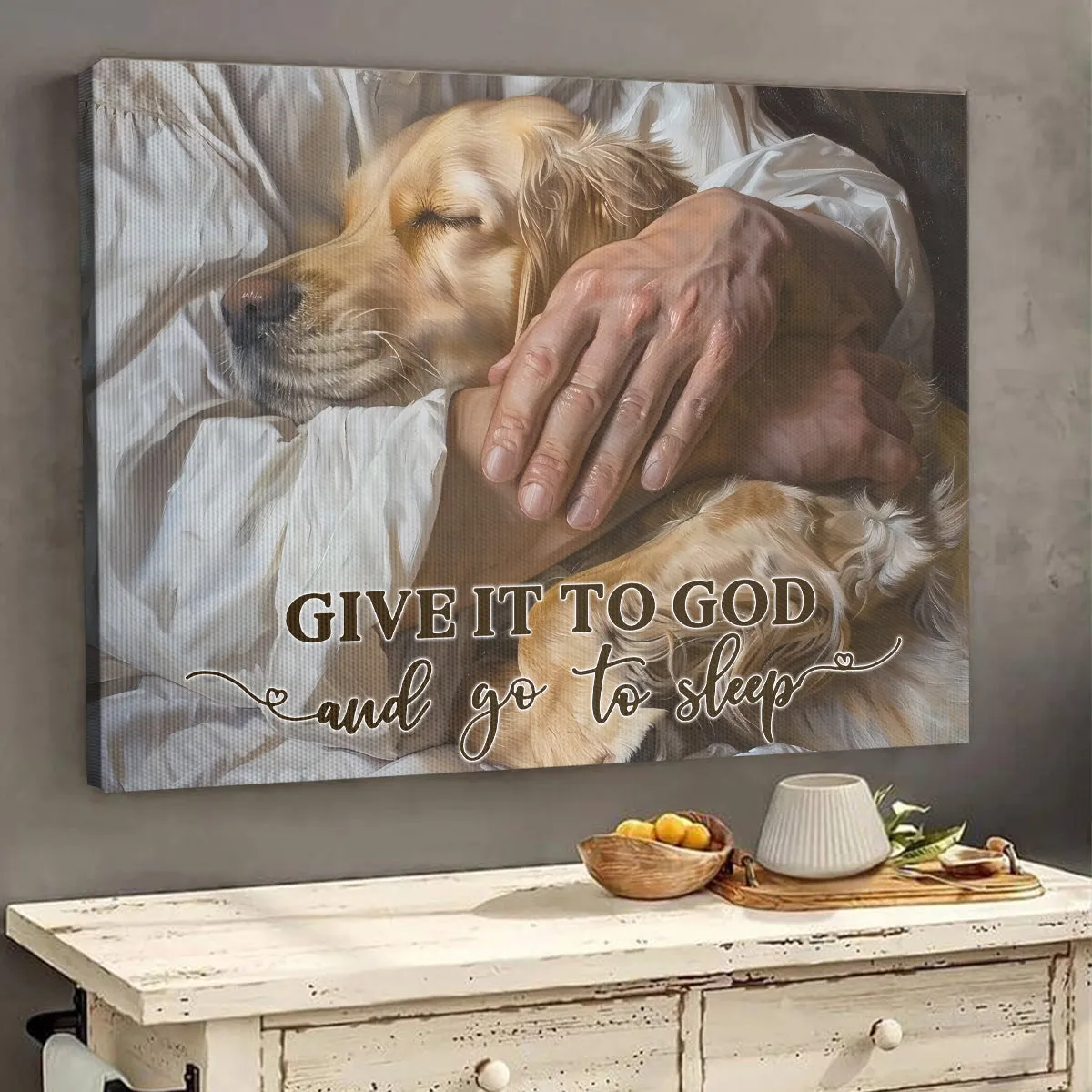 Teesdily | Jesus Golden Retriever Poster, Give It To God And Go To Sleep Dog Jesus Canvas, Dog And Christ Art Decor, Dog Dad, Jesus Lover Gift