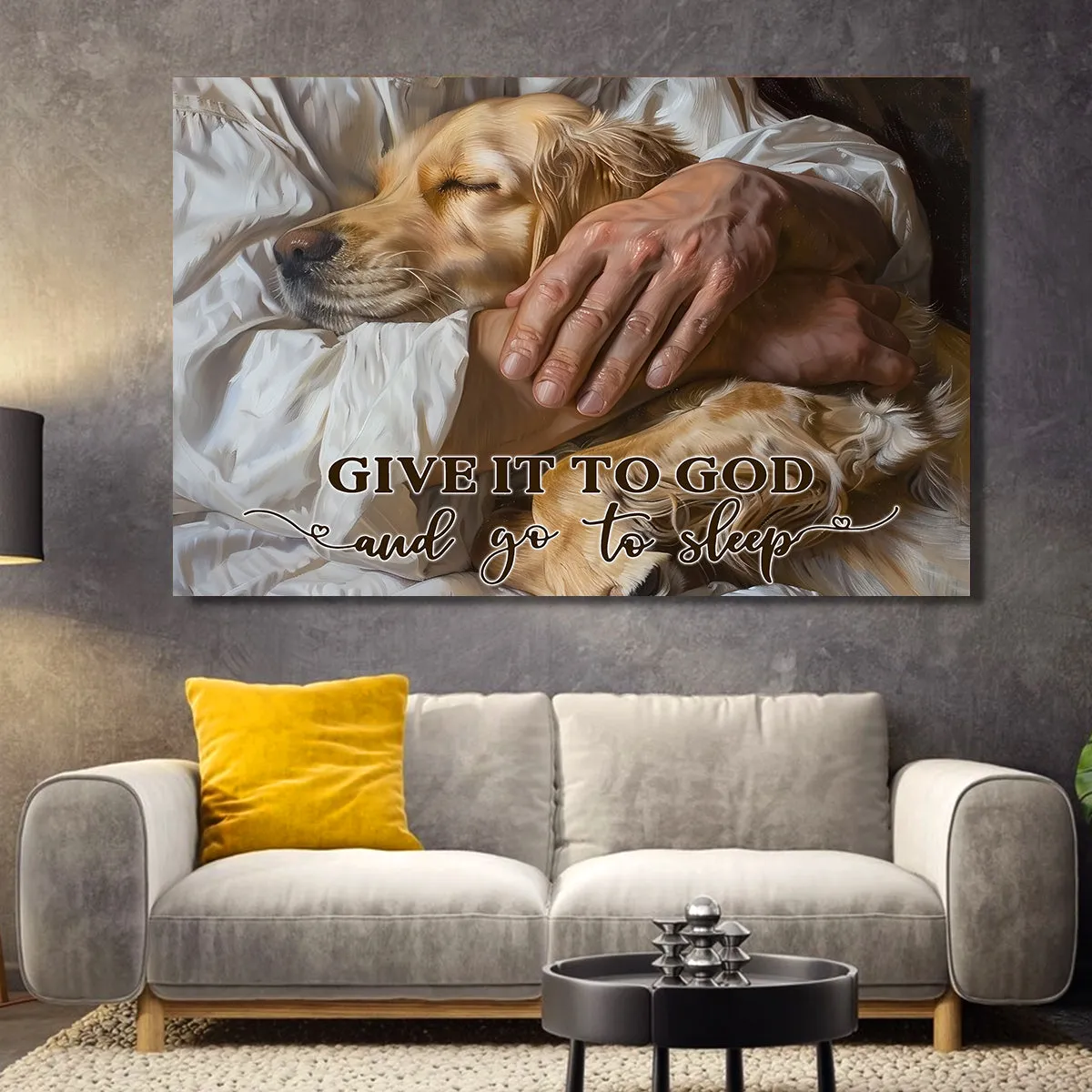 Teesdily | Jesus Golden Retriever Poster, Give It To God And Go To Sleep Dog Jesus Canvas, Dog And Christ Art Decor, Dog Dad, Jesus Lover Gift