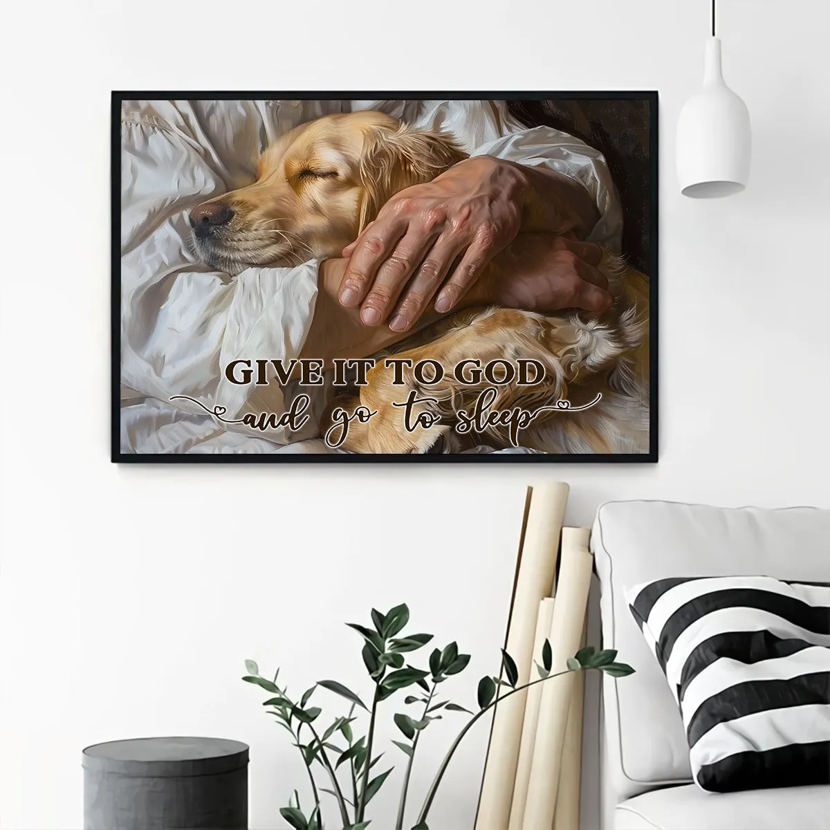 Teesdily | Jesus Golden Retriever Poster, Give It To God And Go To Sleep Dog Jesus Canvas, Dog And Christ Art Decor, Dog Dad, Jesus Lover Gift