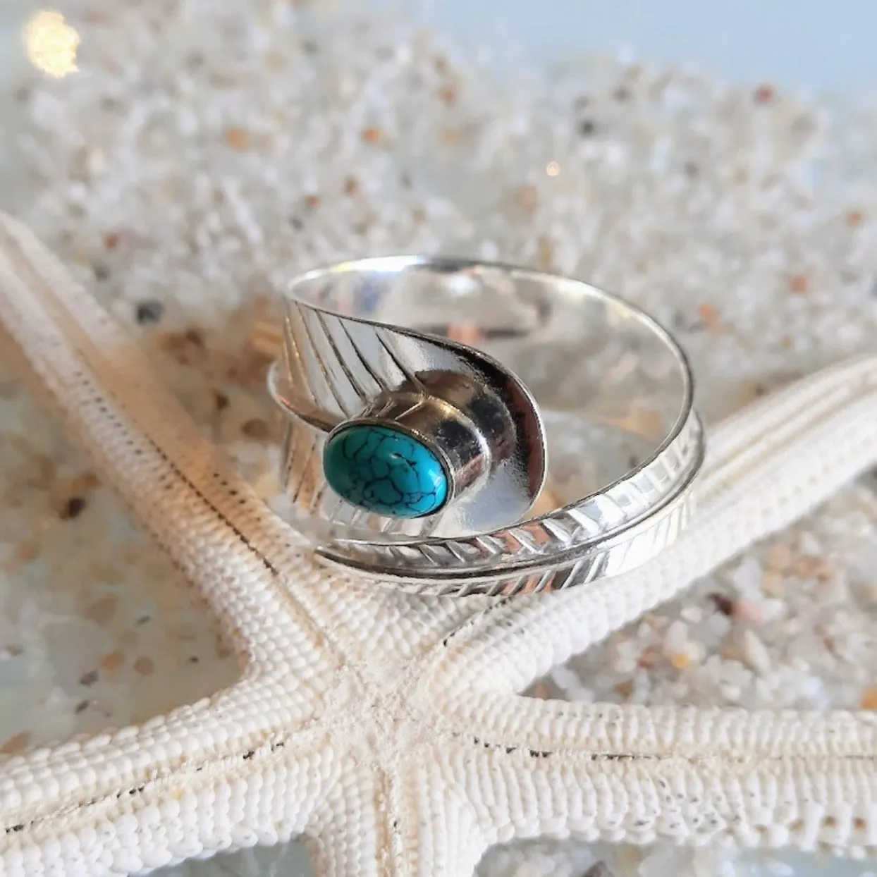 TURQUOISE LEAF - 925 ADJUSTABLE TURQUOISE RING