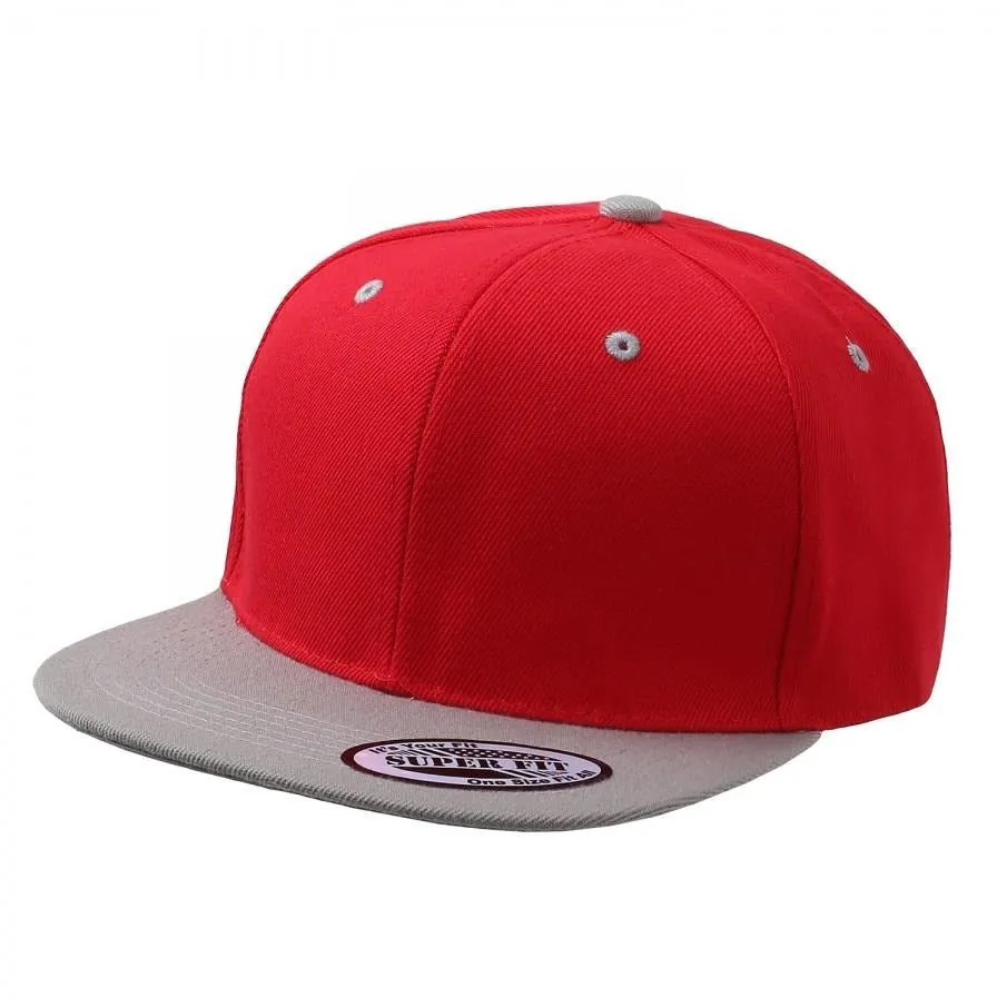 Two-Tone Blank Adjustable Flat Bill Plain Snapback Hats - More Colors