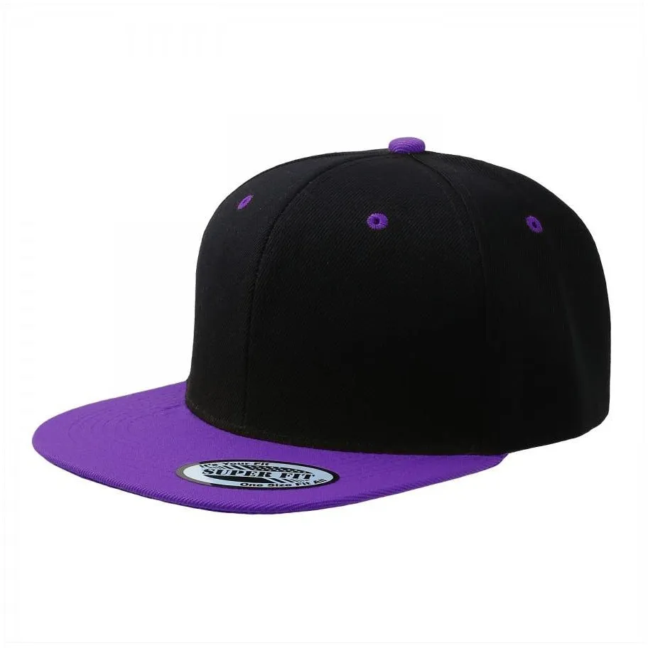 Two-Tone Blank Adjustable Flat Bill Plain Snapback Hats - More Colors
