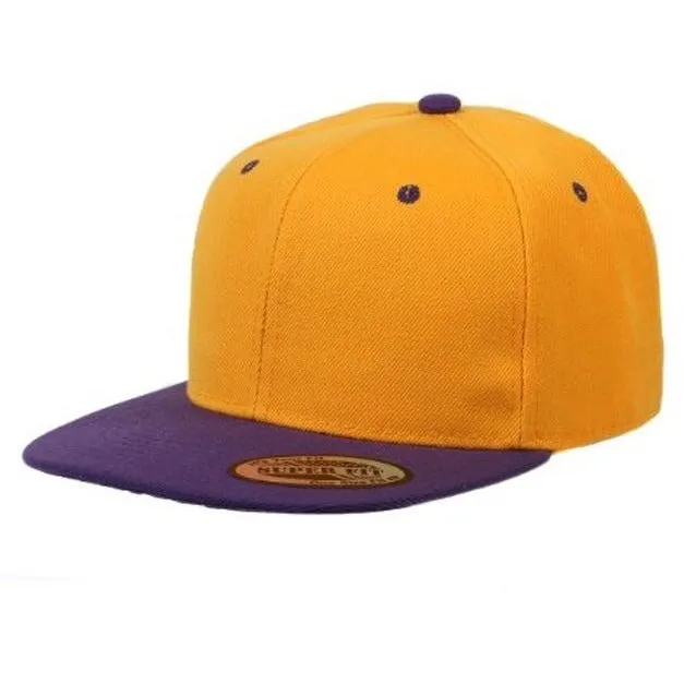 Two-Tone Blank Adjustable Flat Bill Plain Snapback Hats - More Colors