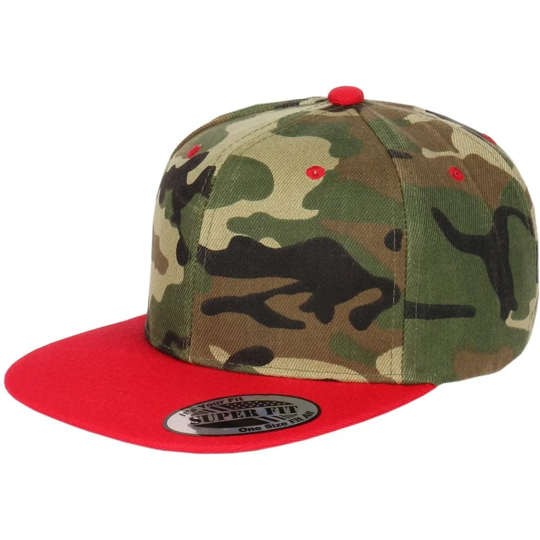 Two-Tone Blank Adjustable Flat Bill Plain Snapback Hats - More Colors