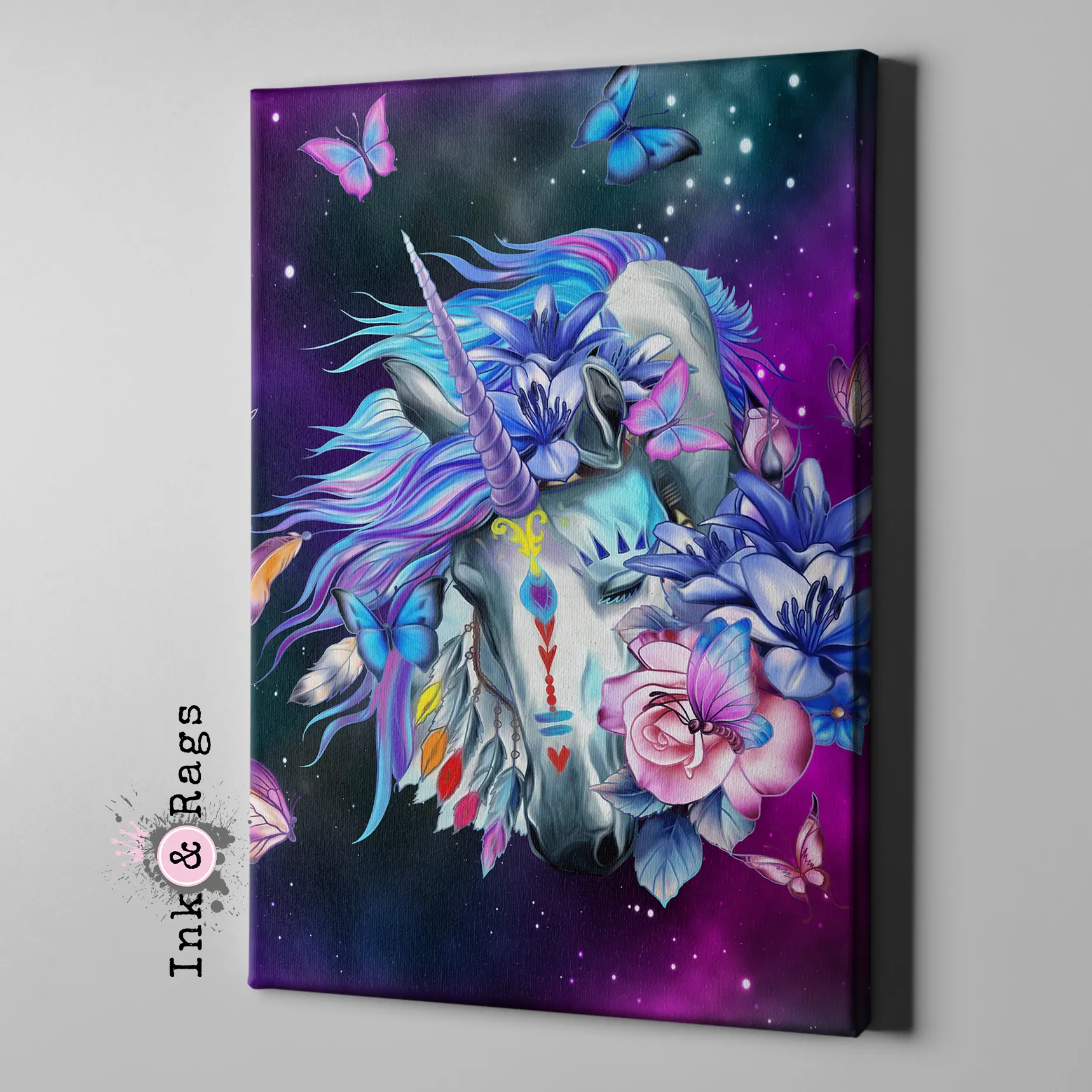 Unicorn Butterfly Galaxy Gallery Wrapped Canvas