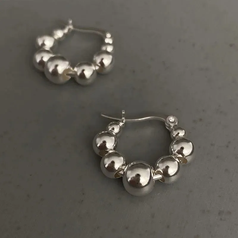 VAIGE Dazzling Silver Bead Hoop Earrings
