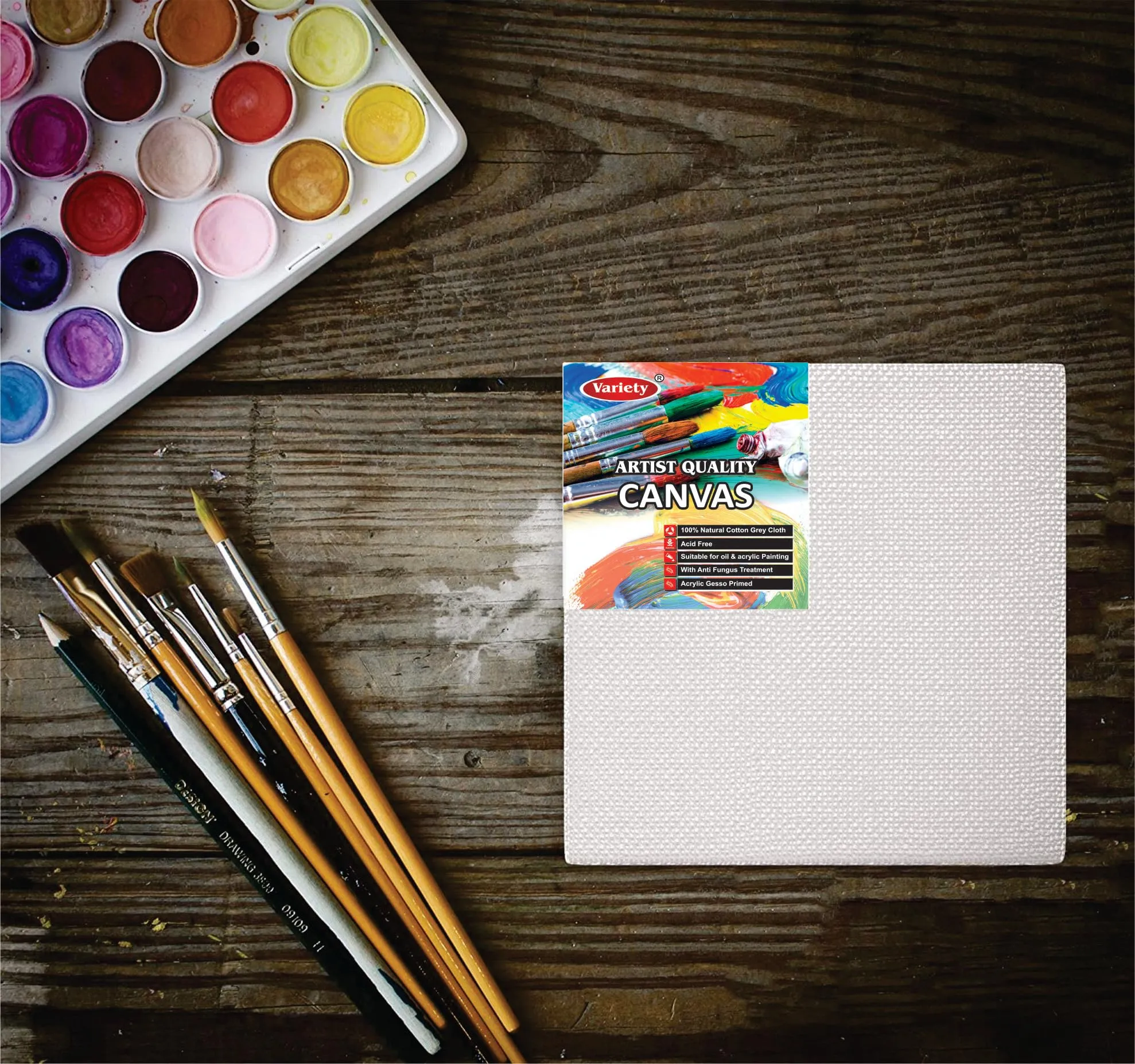 Variety Canvas Cotton Canvas Board Medium Grain 8 X 10, 6X8, 6X6 Combo Pack of 9, White Color