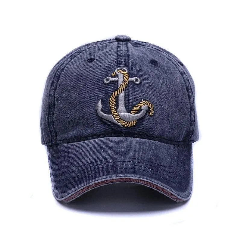 Vintage Denim Baseball Hat w/ Anchor Design