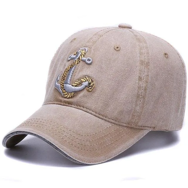 Vintage Denim Baseball Hat w/ Anchor Design
