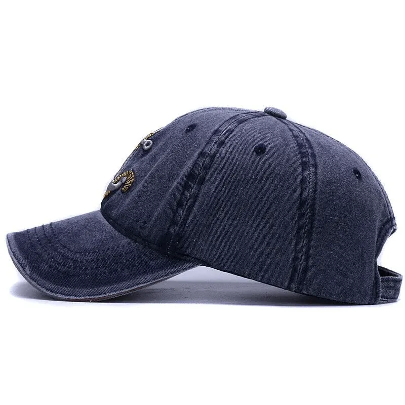 Vintage Denim Baseball Hat w/ Anchor Design