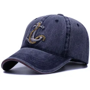 Vintage Denim Baseball Hat w/ Anchor Design
