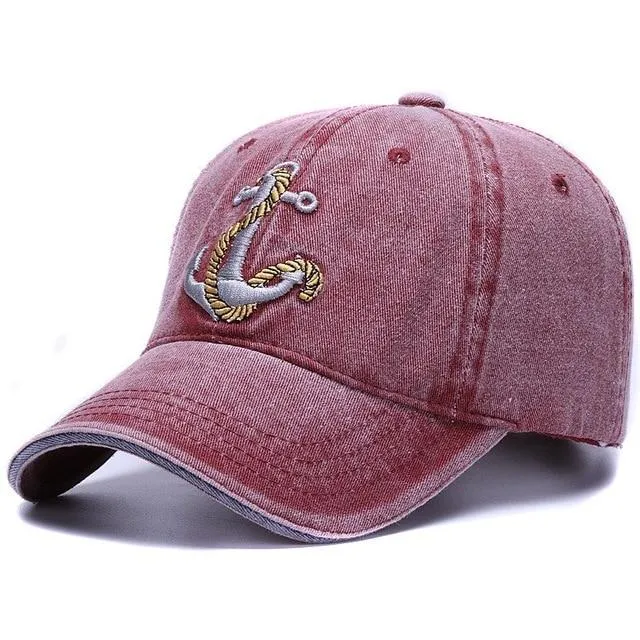 Vintage Denim Baseball Hat w/ Anchor Design