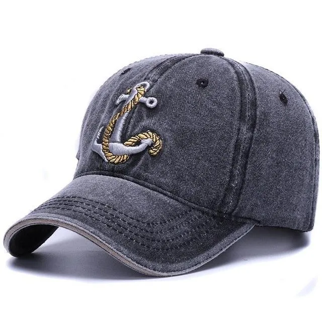 Vintage Denim Baseball Hat w/ Anchor Design