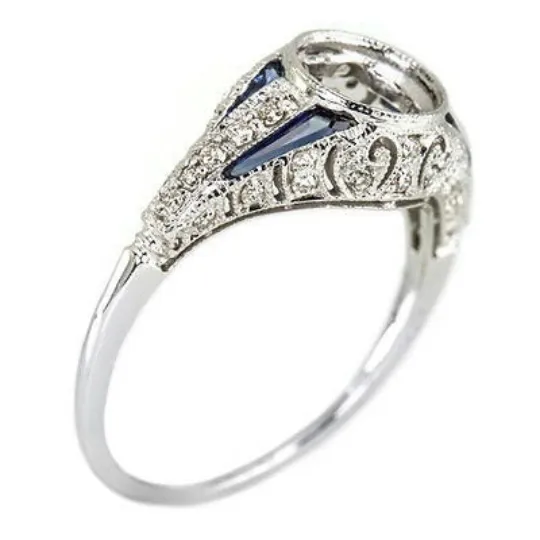 VINTAGE STYLE ART DECO DIAMOND SAPPHIRE 6mm BEZEL SETTING ENGAGEMENT RING ROUND