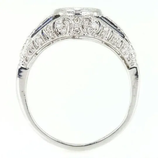 VINTAGE STYLE ART DECO DIAMOND SAPPHIRE 6mm BEZEL SETTING ENGAGEMENT RING ROUND