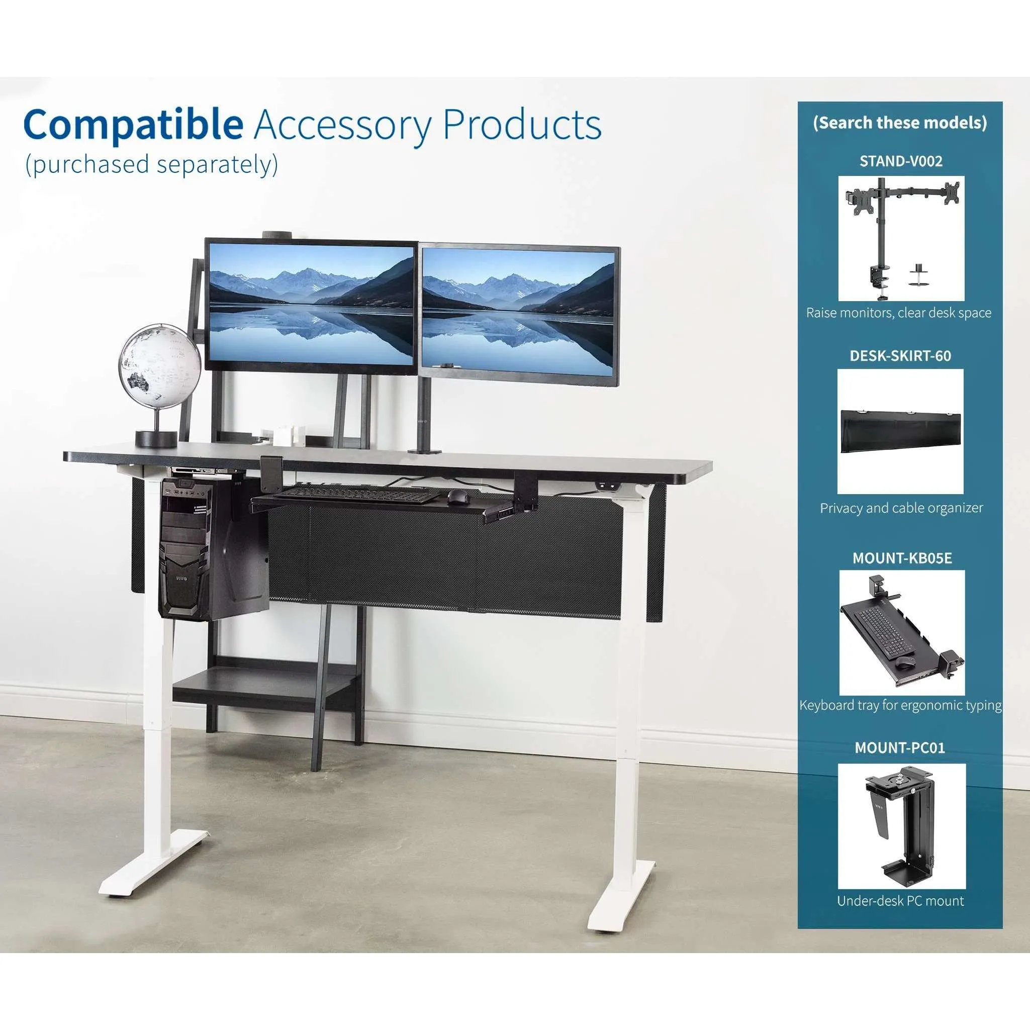 VIVO 60"x24" Electric Desk with White Frame, DESK-KIT-W06W/W06B/W06C/W06D/W06E