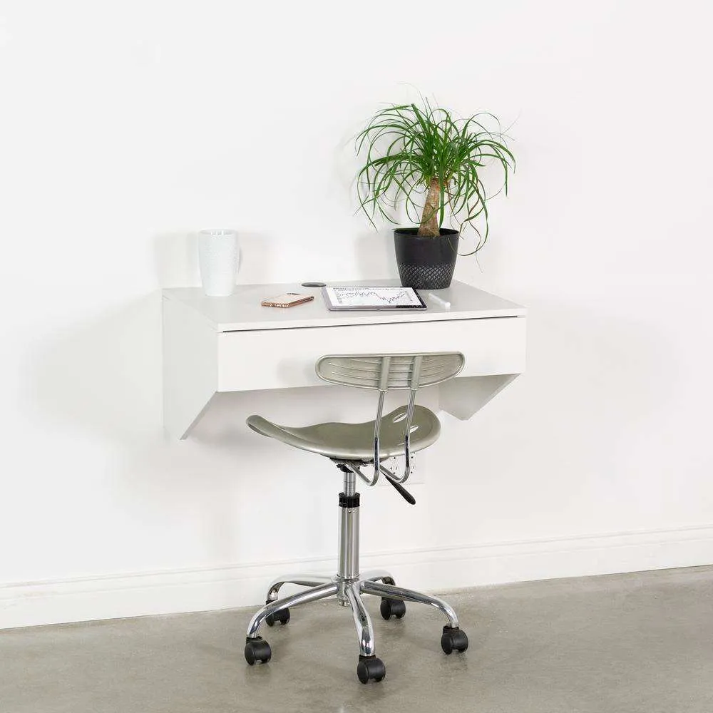 VIVO White Wall Mounted 28” Desk with Drawer, DESK-SF01W