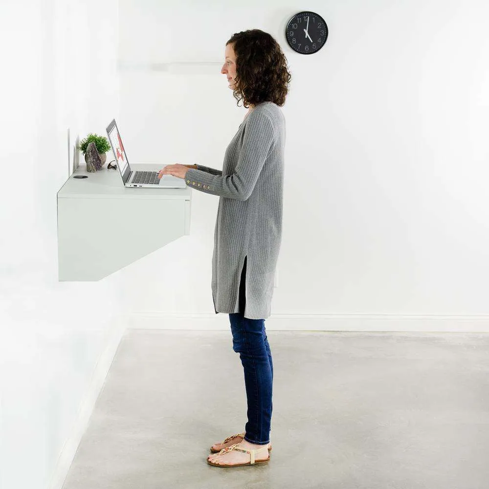 VIVO White Wall Mounted 28” Desk with Drawer, DESK-SF01W