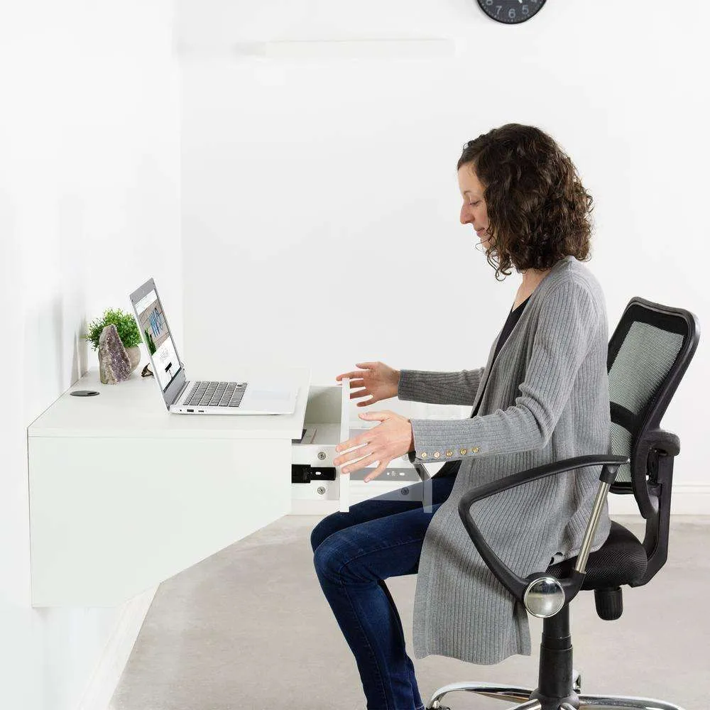 VIVO White Wall Mounted 28” Desk with Drawer, DESK-SF01W