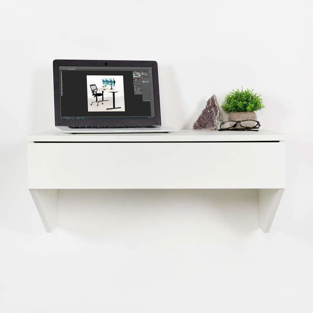 VIVO White Wall Mounted 28” Desk with Drawer, DESK-SF01W