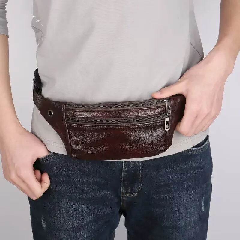 Wholesale Men's genuine leather waist bag multifunctional waterproof waist bag mobile phone bag