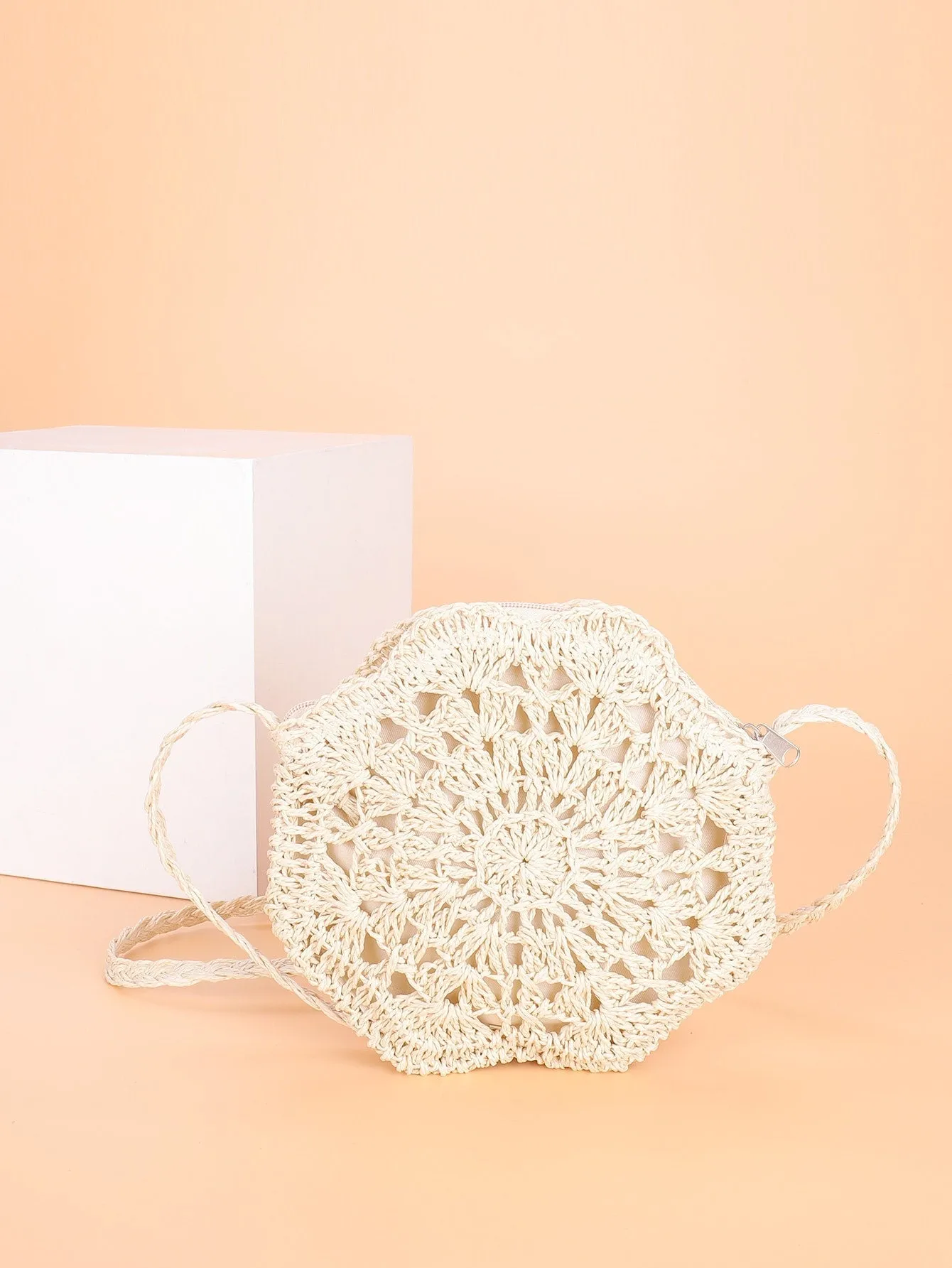 Woven Floral Shaped Crossbody Bag