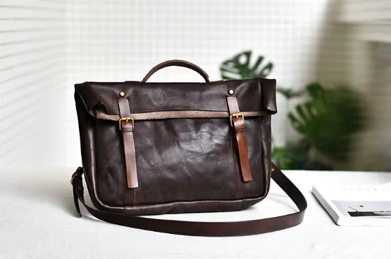 YAAGLE Men's Genuine Leather Leisure Briefcase Flap Handbag YG54