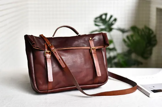 YAAGLE Men's Genuine Leather Leisure Briefcase Flap Handbag YG54