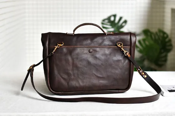 YAAGLE Men's Genuine Leather Leisure Briefcase Flap Handbag YG54