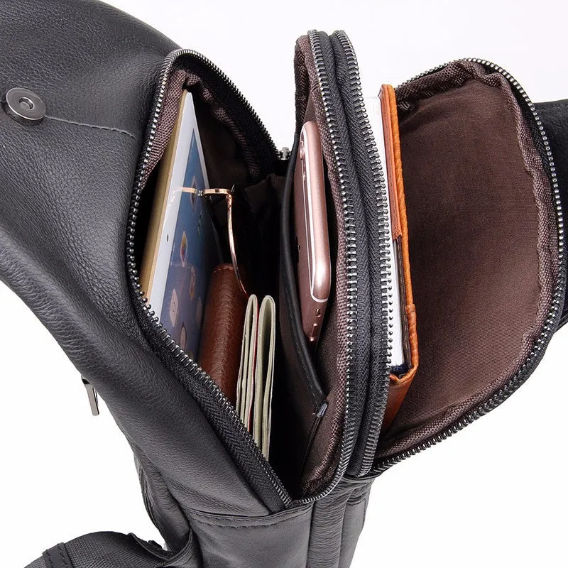 YAAGLE Men's Genuine Leather Sling Backpack Chest Bag YG4004