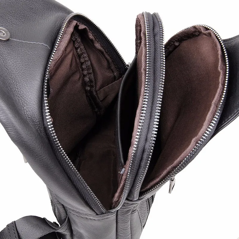 YAAGLE Men's Genuine Leather Sling Backpack Chest Bag YG4004